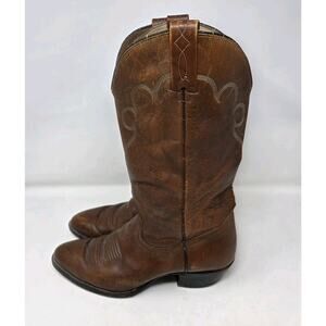 J CHISHOLM Handcrafted Western Leather Boots Mens 10.5 D Cowboy Cognac Brown VTG